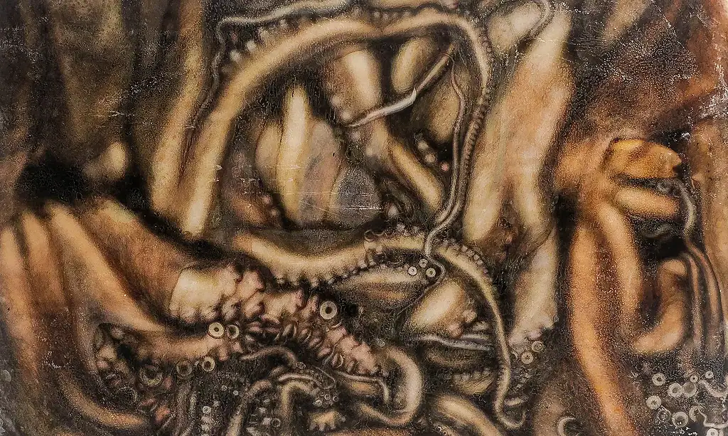 Molluschi surgelati creano una composizione astratta.