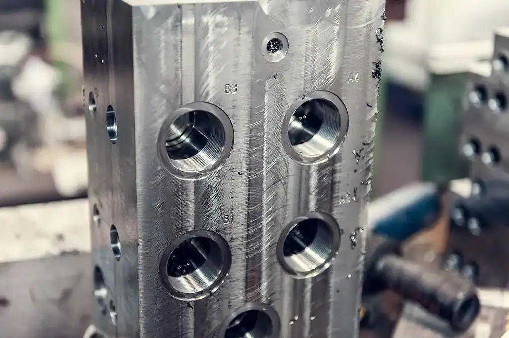 Una lavorazione di un pezzo metallico, al tempo stesso precisa e potente.